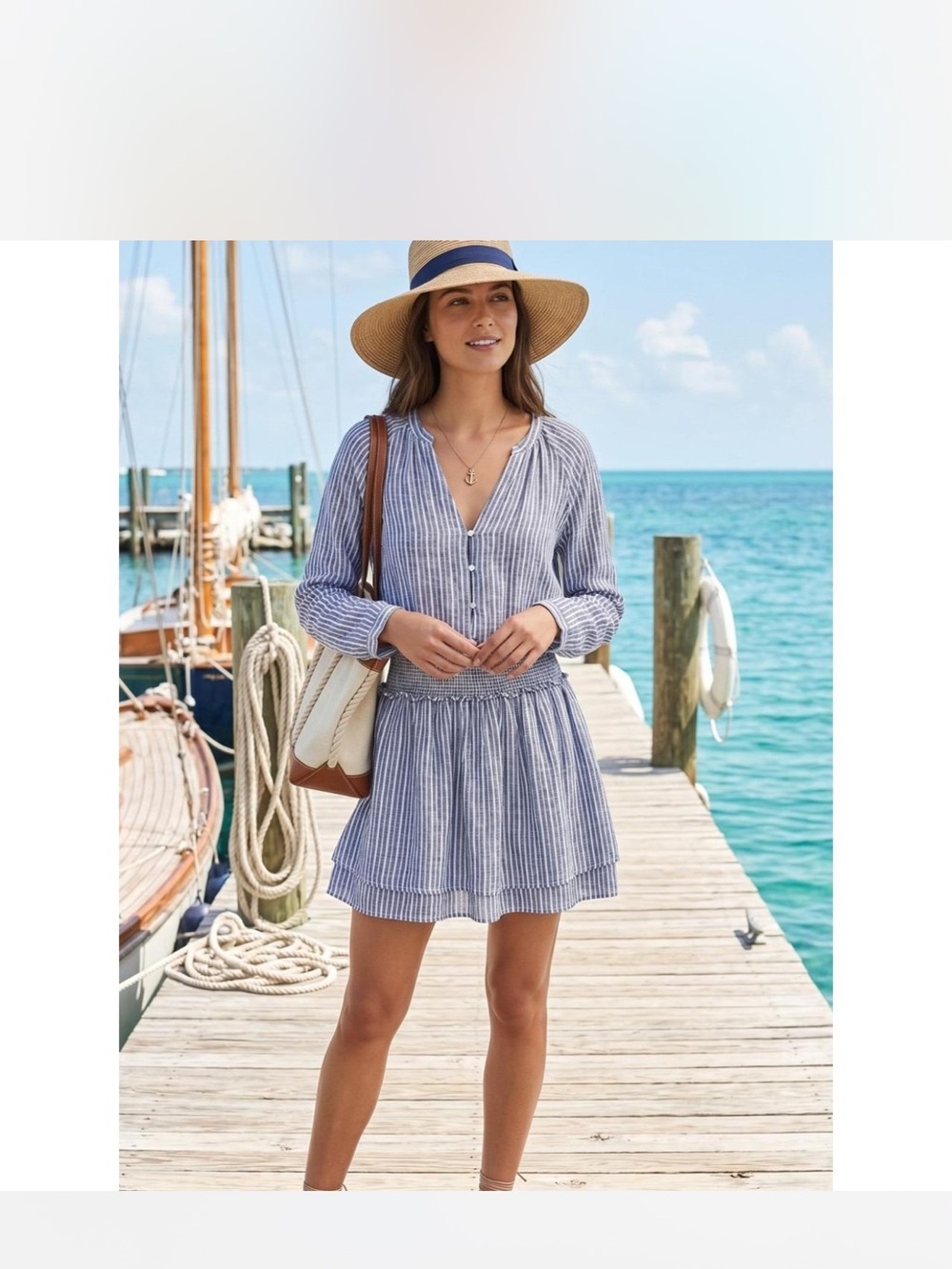 Rails Tibet Striped Blue Jasmine Dress - L NWT Linen Rayon Blend
